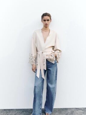 Zara Die-Cut Suede Effect Trench Coat Small